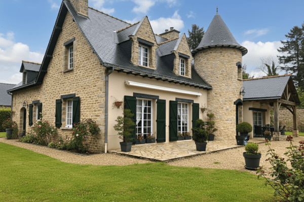 volet battant vert chateau en pierre